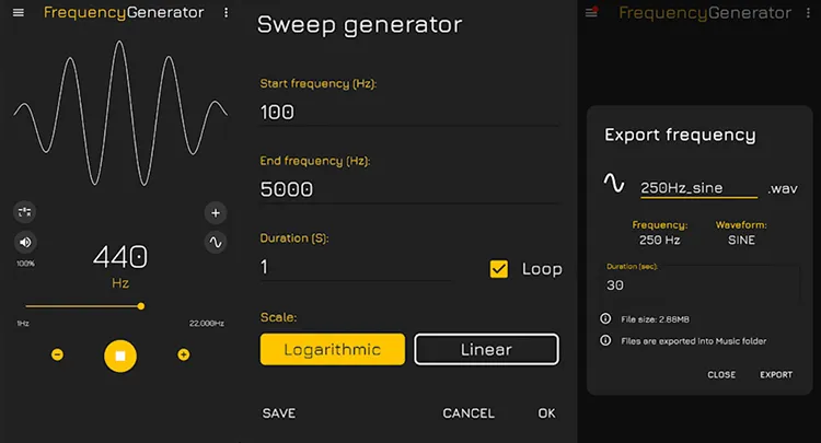 Частотный генератор звука для Android
